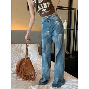 กางเกงยีนส์ขาตรงหลวมสำหรับผู้หญิง, กางเกงคาวบอย2025สไตล์เกาหลีขนาด X L - Product Image 4
