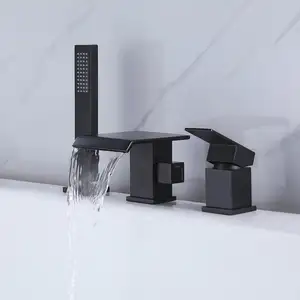 Lusa tam bakır küvet duş sıcak ve soğuk üç delik üç parçalı set siyah bölünmüş banyo küveti musluk
