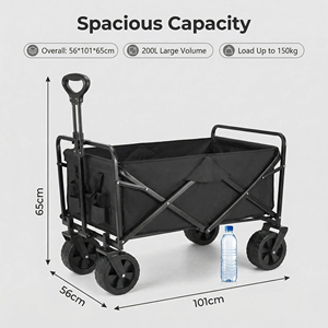 Chariot de jardin pliable double, portable, réglable, à roues épaisses, pour plage, pique-nique, camping - Product Image 2