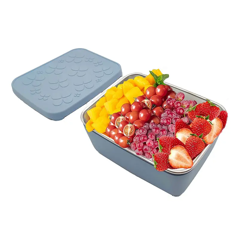 Gıda sınıfı güvenli çevre dostu paslanmaz çelik Bento gıda saklama kabı Heatable silikon öğle yemeği kutuları çocuklar için