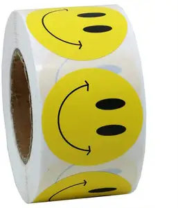 Venta al por mayor de rollo personalizado redondo 1 pulgadas sonriente gracias pegatina sobre producto caja de embalaje de sellado