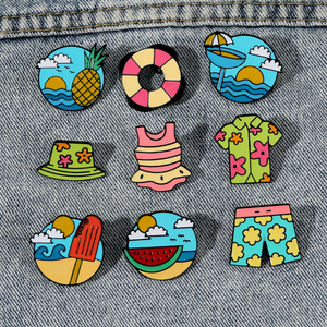Pretty Beach Wear Biquíni Esmalte Broches Mar Bebida Fria Picolé Frutas Melancia Abacaxi Pins Verão Jóias - Product Image 2