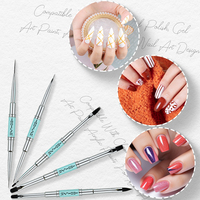 Lot de pinceaux de nail art dégradé bleu-blanc de haute qualité, pinceaux à double extrémité en métal pour fournitures d'onglerie, marque privée