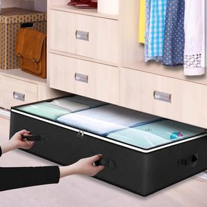 Under <b>Bed</b> Storage <b>Bags</b> for Clothes and Blankets, Foldable Fabric Zipper Container with Clear Window and Reinforced Handles - Product Image 6