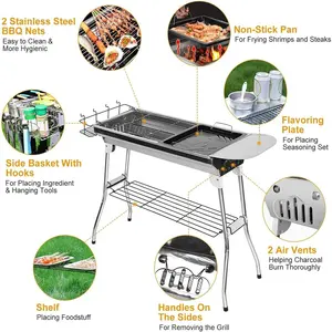 Holzkohle BBQ Grill Hochleistungs-Hochverkauf Edelstahl Camping tragbar faltbar Outdoor Barbecue Grill