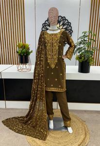 ชุด kurta ผ้าฝ้ายพิมพ์ลายแบบตรงชุดสูทดูพัตต้าของผู้หญิงทำจากผ้าคอตตอนเย็บติดแน่น - Product Image 3