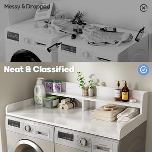 Étagère MDF à 2 niveaux, grand espace, 54x27,5x12 pouces, mobilier moderne pour la maison, revêtement antidérapant pour comptoir, protection pliable pour lave-linge et sèche-linge - Product Image 2