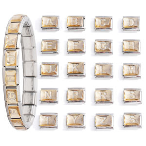 Pulsera de Charms Italianos de Acero Inoxidable con Diamantes, Diseño Nuevo, Color Dorado, 26 Letras Inglesas de la A a la Z, Personalizable - Product Image 1