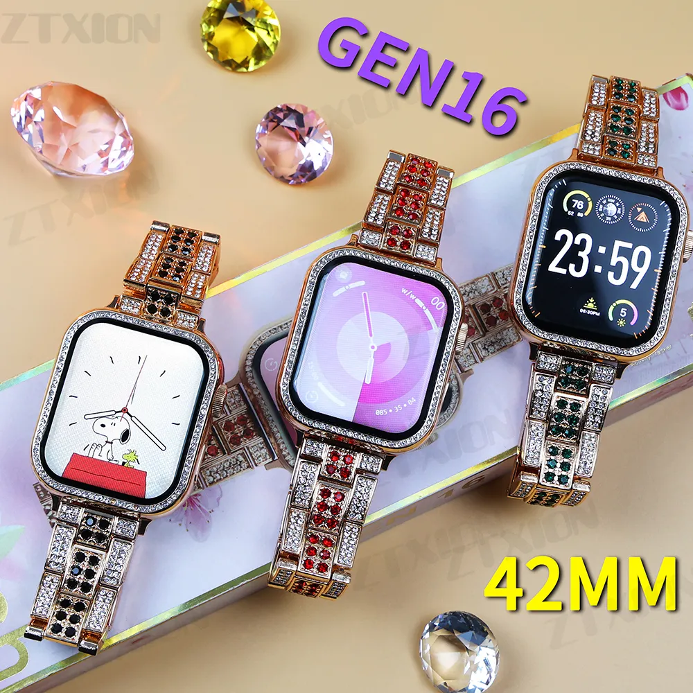 2024 Hot Selling girls Smart Watch Gen16 Ladies Fashion Full Screen Touch Smartwatch Diamond Smart Watch For Girls