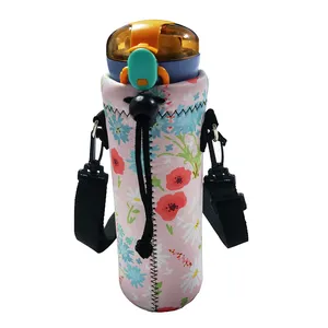 Portable Non Slip Bottle Cover Holder Carrier with Shoulder Strap Neoprene Glass Water Bottle Sleeve Insulator Cooler