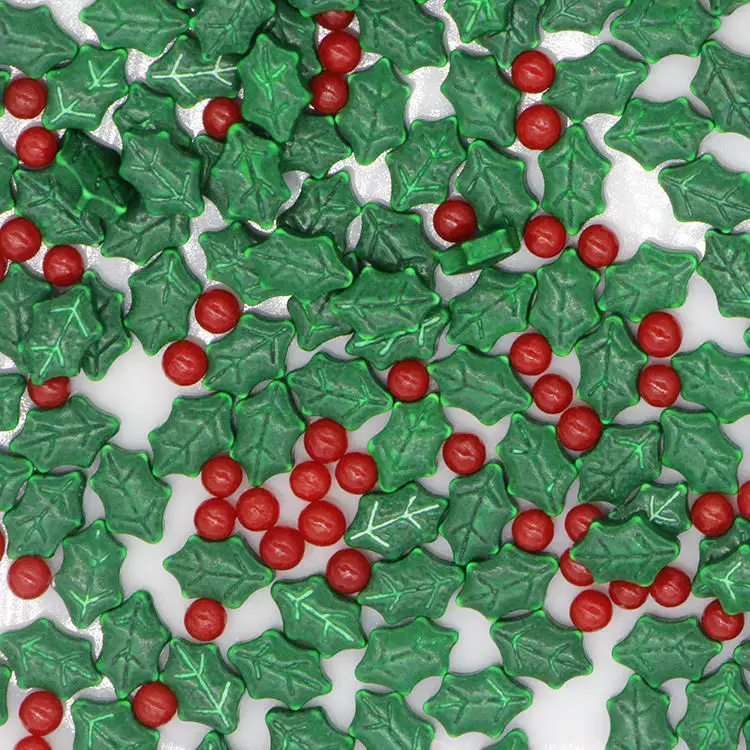 卸売クリスマスグリーンホリー色混合ケーキふりかけ食用装飾