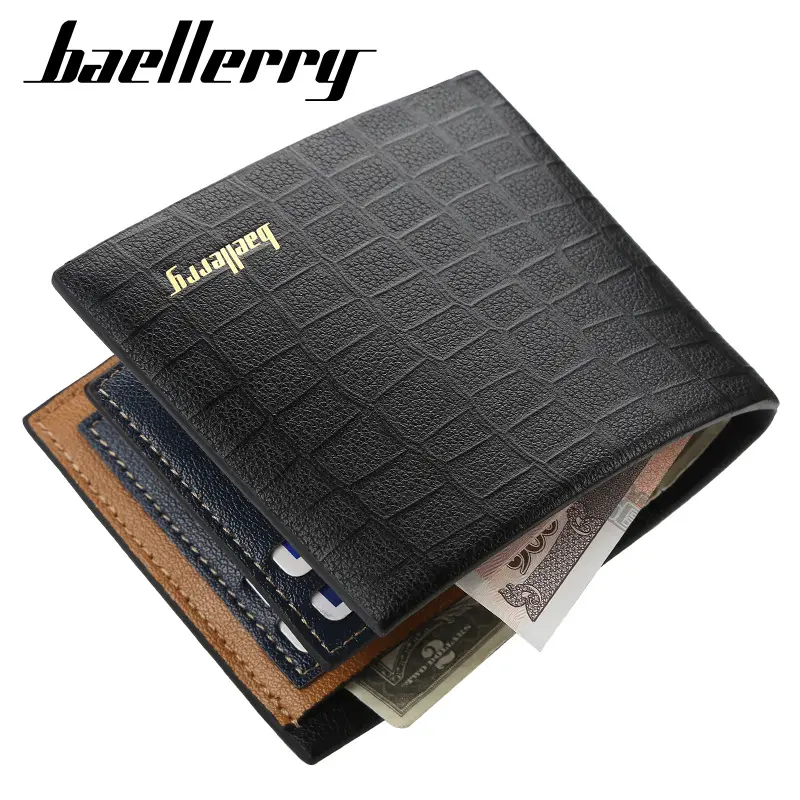 Baellerry กระเป๋าสตางค์หนังจระเข้ Pu ใบสั้น,กระเป๋าใส่บัตรสร้างสรรค์แนวนอนแบบเรียบง่ายสำหรับผู้ชายปี DR024