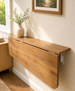 Table murale pliante en pin avec étagères, <span class=keywords><strong>bureau</strong></span> Murphy peu encombrant, table d'étude et de repas pliable, égouttoir à vaisselle pliable en bois - Product Image 1