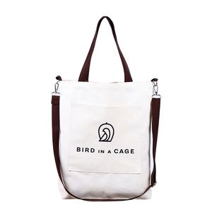 Sac en toile personnalisé avec logo, motif dessin animé étudiant, double usage, pour cadeaux, vente en gros, sac de shopping en coton à bandoulière diagonale - Product Image 1