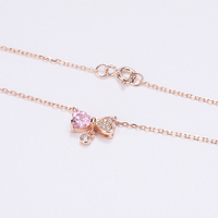 Collier en or Rose à la mode, belle couleur, collier à breloques en zircon, nœud en pierre, pendentif double cœur
