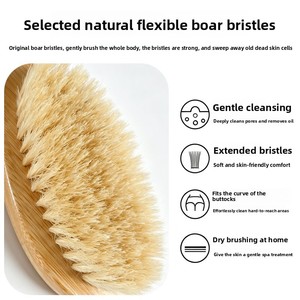 Best-selling Bamboo Pig-Bristle Bath Brush-Exfoliating Dry Body Brush with Long Handle for <strong>Back</strong> <strong>Scrubbing</strong> - Product Image 5