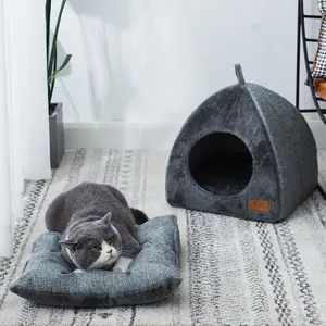 Wholesale Foldable Cat Nest Bed Mat Warm Arctic Velvet Triangle All Weather Use Double Sided Dog House Soft Pet Cat Bed House