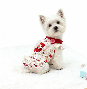 Lindo Vestido de Princesa para Perro con Encaje de Puntos y Volantes |   Lazo Moderno Rojo y <span class=keywords><strong>Blanco</strong></span> de Verano para Perros Pequeños/<span class=keywords><strong>Schnauzer</strong></span> - Product Image 3