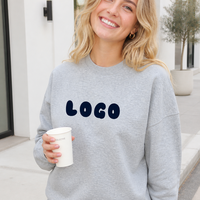 Ensemble décontracté deux pièces en molleton gris chiné pour femme, avec logo personnalisé OEM, comprenant un sweat-shirt ample à col rond et un pantalon de survêtement