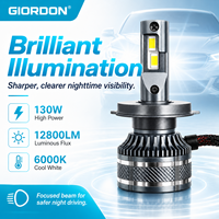 Bombilla LED Blanca para Faros Delanteros de 130 W y 12800 LM, 6000 K, H4 H7 H11 H13 9005 9006, 12 V, Ajuste Directo para Automóvil, con Ventilador de Refrigeración de Aluminio de Aviación