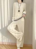 Ensemble en cachemire tricoté personnalisé, élégant, automne-hiver, décontracté, fin, respirant, couleur unie, 100% cachemire pur, ensemble pour femmes