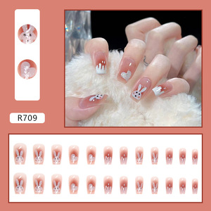 Faux ongles de haute qualité, 24 pièces, motif lapin, ABS, à presser, beauté, art des ongles, salon, style mignon de dessin animé pour les doigts des filles - Product Image 2