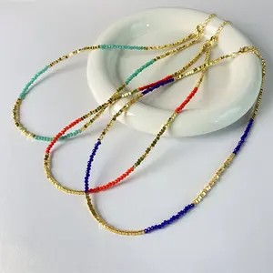 2024 Handgemaakte Sierlijke Dunne Korte Boheemse Strand Glas Zaad Kraal Kristal Chokers 18K Vergulde Ketting Sieraden Voor Vrouwen