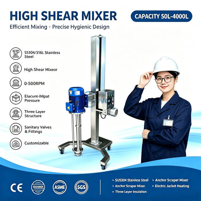 Sanitary Stainless Steel Industrial Agitator Blender  Emulsifying Mixer Batch Cabomer Emulsifier Homogenizer High Shear Mixer