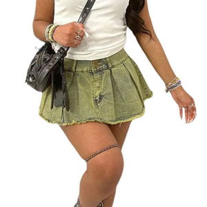 Culottes ultracortos de algodón Vaquero elástico lavado a la moda con envoltura a la cadera - Product Image 4