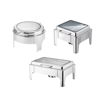 Ensemble de buffet de luxe en acier inoxydable argenté chauffe-plats avec alcool pour service de banquet et de restauration à
