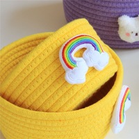 Panier tissé en coton doux écologique, petit bac de rangement pour chambre d'enfant avec patch lion arc-en-ciel, mini organisateur de maquillage de bureau, panier cadeau