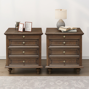 Farmhouse Nightstands Set Of 2 With 4 Drawers Wood Storage Side Tables Large End Table With Hidden <b>Pull</b> <b>Out</b> <b>Shelf</b> - Product Image 2