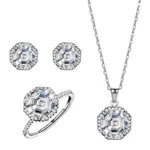 Classic 9*9mm Diamond Engagement Jewelry Sets 925 Sterling Silver Wedding Accessories Bridal Jewelry Sets for Women Girls