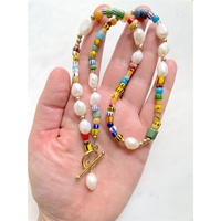 Collar de Perlas de Agua Dulce Coloridas para Mujer, Cierre Frontal, Hecho a Mano, Joyería de Moda para el Verano, Regalo