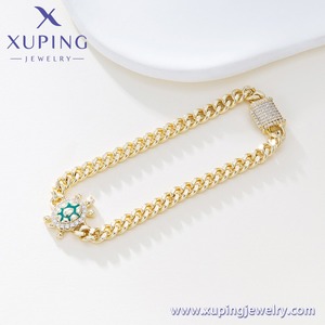 X001158709 XUPING Set Gioielli Placcato Oro 14K con <span class=keywords><strong>Tartaruga</strong></span> Smaltata e Zirconi Sintetici, Collana e Bracciale a Catena Cubana con <span class=keywords><strong>Tartaruga</strong></span> Portafortuna - Product Image 4