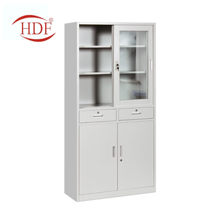 Armoire de rangement avec 2 portes en verre et 2 portes métalliques, 2 étagères, armoire de bureau, armoire à dossiers en acier - Product Image 6