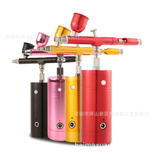 Airbrush Air <b>Pump</b> Kit Rechargeable Portable <b>Battery</b> Powered Dual Action Gravity Feed Adjustable Speed Artwork Painting Tool - Product Image 1