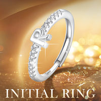 Merryshine Bague en argent sterling 925 A à Z empilable avec lettre de l'alphabet réglable pour femme