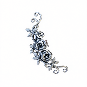 Antique Silver Plated Flower <b>Cuff</b> <b>Earrings</b> Vintage Women's Everyday Wear Jewelry - Product Image 1