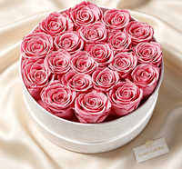 20 Mawar Asli Awet dalam Kotak Beludru Bulat, Hadiah Mawar Abadi untuk Hari Valentine, Hari Ibu, Ulang Tahun, dan Hari Jadi