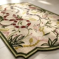 Handgetufteter Jacquard-Kaschmir-Teppich mit Blumen- und Schlangenmuster, Maßanfertigung, Unregelmäßige Form, Vintage-Kunstteppich für Wohnzimmer und Schlafzimmer