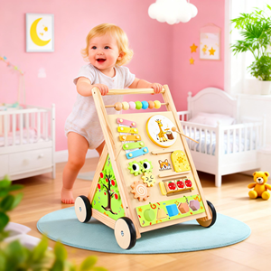 Carrello Montessori in Legno con Maniglia per Bambini, Giocattolo Educativo per Centro Attività, per Bambini dai 18 Mesi in Su - Product Image 1