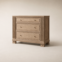 Commode à 3 tiroirs en bois massif sculpté, avec pieds de vache et pilastres rainurés, pour chambre et salon modernes, idéale pour les designers d'intérieur