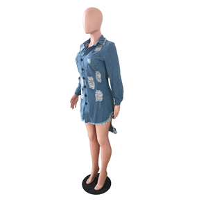 Vestido vaquero asimétrico de manga larga para mujer, moda de otoño <span class=keywords><strong>2022</strong></span>, informal, irregular, talla grande - Product Image 3