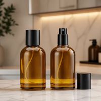 Flacon pulvérisateur rond en verre brun ambré avec pulvérisateur noir, conteneur de parfum vide, plusieurs tailles, vente en gros