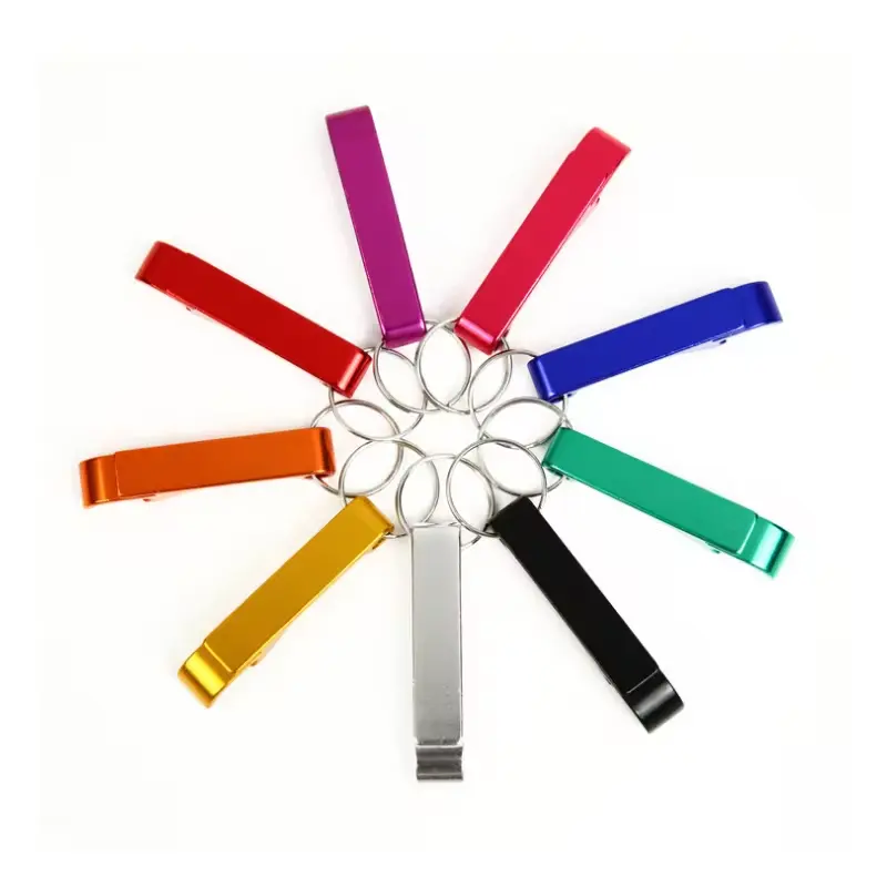 2024 Colorful Metal bottle-cap Bar Tools Bottle Opener Metal aluminum Key Chain With Logo Printing great for parties party