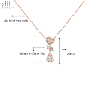 Collier en or rose massif 18 carats de qualité exceptionnelle, avec pendentif en forme de cœur, feuille ou goutte d'eau, serti de diamants, pour femme, à porter au quotidien. - Product Image 4