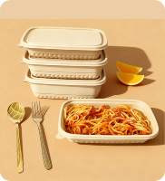 Herbruikbare, recyclebare bamboe/PLA go-to containers, BPA-vrij, PFAS-vrij, biologisch afbreekbaar plastic, lunchboxen voor afhaal, magnetronbestendig