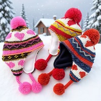 Bonnet tricoté jacquard Fair Isle pour enfants, coupe-vent avec pompon, idéal pour la randonnée, les activités de plein air, les cours, les vacances et les séances photo - Vente flash