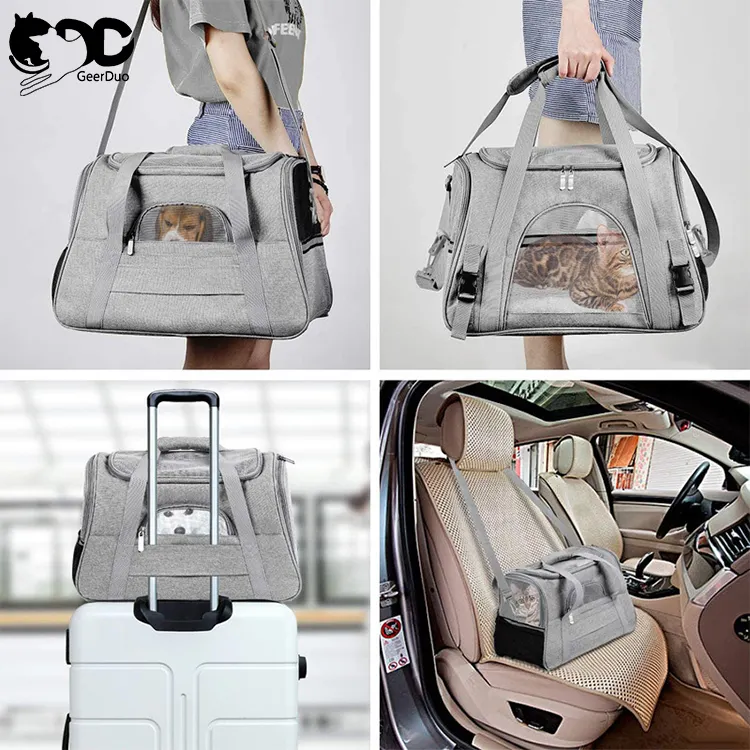 Geerduo Reflective Airline Aprovado Respirável Dobrável Soft Sided Mesh Outdoor Pet Carrying Dog Carrier Para Cães Travel Bag